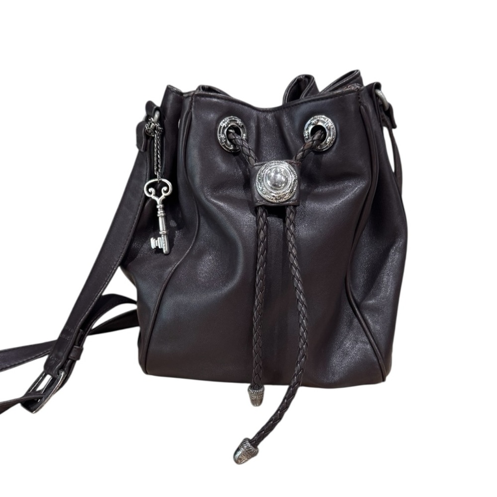 Fossil Drawstring Bucket Crossbody Chocolate Brown Leather
